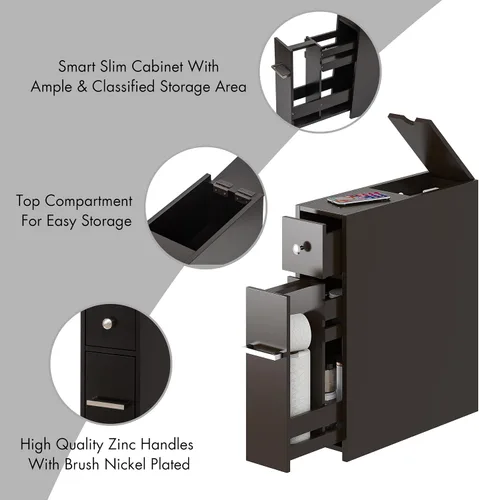 Miniatura 6 de Spirich - Gabinete delgado de almacenamiento para baño, soporte independiente para papel higiénico, gabinete de baño con cajón deslizable