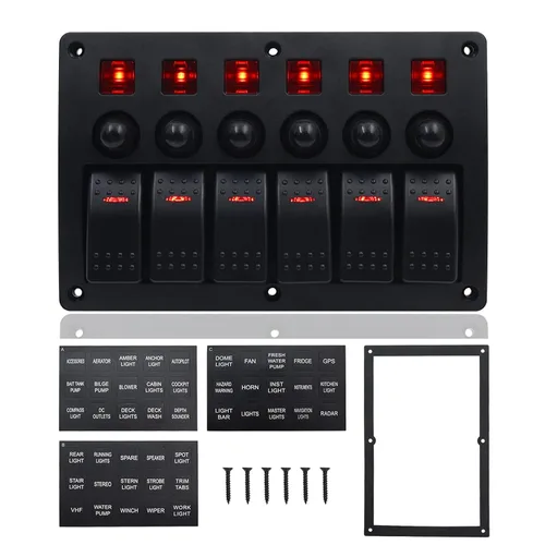 Miniatura 10 de KAOLALI Panel de interruptor basculante de 8 bandas, 12 V, 24 V, impermeable, con doble USB, encendedor de cigarrillos, voltímetro, LED azul