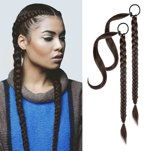 Miniatura 12 de YOGFIT 2 piezas Extensión de cola de caballo trenzada DIY, extensión de cola de caballo larga y lacia con envoltura natural, cabello sintético suave