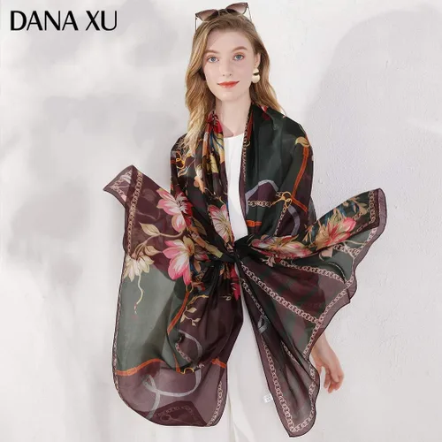 Miniatura 2 de DANA XU 100% Mulberry Silk Pashmina Summer Scarf Extra Large Shawls And Wraps For Evening Dress Women Travel Floral Blanket