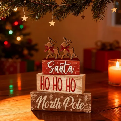 Miniatura 2 de 4 piezas de decoraciones navideñas para interiores – Decoración de mesa de alce de madera para el hogar – Centro de mesa de Navidad para mesa