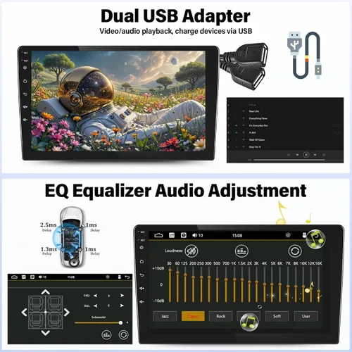 Miniatura 7 de Kunfine Universal 8-Core 4G+128G 9 pulgadas Android doble DIN coche estéreo inalámbrico CarPlay/Android Auto IPS 9 "pantalla táctil Tablet Auto