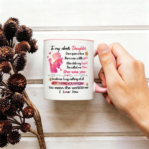 Miniatura 5 de Fatbaby Taza de café con texto en inglés "To My Dear Daughter", regalo para el día de San Valentín y cumpleaños, regalo para la mejor hija de mamá