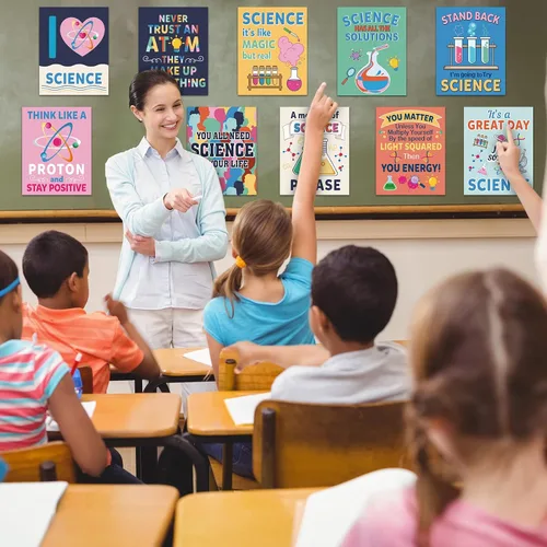 Miniatura 5 de Zonon Juego de 10 carteles de decoración de aula de ciencias para profesores, científicos, tablón de anuncios, pósteres de laboratorio de ciencias