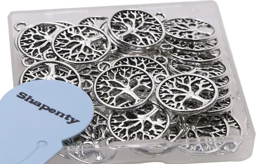 Miniatura 2 de Shapenty Dijes redondos de metal para el árbol de la vida, cuentas a granel, accesorios para hacer manualidades, pulseras, collares, aretes, Plata