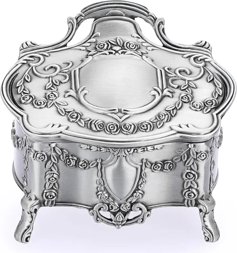 Hipiwe Joyero de metal vintage, organizador de almacenamiento de baratijas, caja decorativa del cofre del tesoro para recuerdo, anillo y aretes,