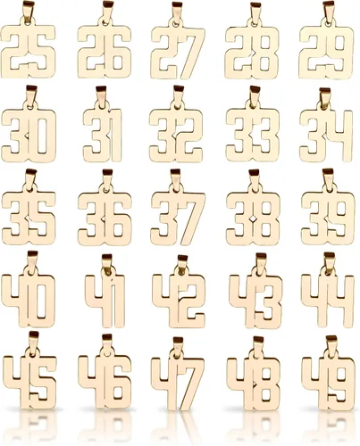 Miniatura 3 de Colgante de número 00-99 con cadena de acero inoxidable chapado en oro de 14 quilates