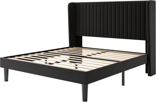 Miniatura 9 de SHA CERLIN Base de cama de terciopelo tamaño Queen con cabecera capitoné de canal vertical, plataforma tapizada con listones de madera, no necesita