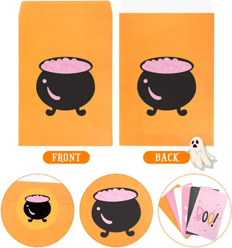 Miniatura 3 de FHzytg 48 bolsas de recuerdo de fiesta de Halloween, bolsas de regalo de dulces fantasmas de Halloween rosas para niñas, decoraciones de cumpleaños