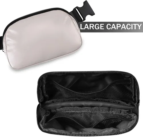Miniatura 18 de Cangurera cruzada para mujer, mini bolsa para cinturón de 1 litro con correa ajustable de 32 a 51 pulgadas, bolsa de cintura pequeña para viajes