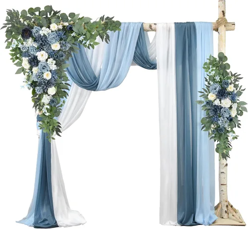 Miniatura 7 de Kit de flores para arco de boda con cortinas (paquete de 4) – 2 guirnaldas artificiales de terracota de lujo con 2 cortinas transparentes