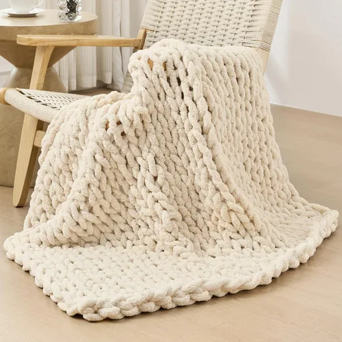 Miniatura 82 de Bigacogo Manta de punto grueso para sofá, 51 x 63 pulgadas, 100% tejida a mano con hilo de felpilla grueso jumbo, acogedoras y suaves mantas grandes