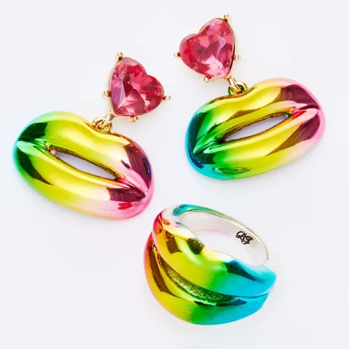 Miniatura 3 de Betsey Johnson Anillo de labios arcoíris, Metal, Sin piedras preciosas