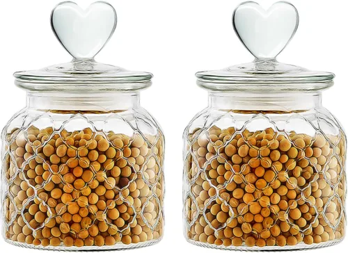 Miniatura 3 de Recipiente de vidrio transparente de 22 onzas con bonitas tapas en forma de corazón, tarros de vidrio para almacenamiento de alimentos con tapas