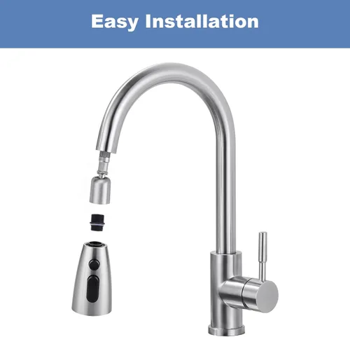 Miniatura 7 de WOWOW Reemplazo de cabezal de llave de cocina, níquel cepillado, boquilla de pulverización extraíble de 3 funciones con 9 adaptadores para llave