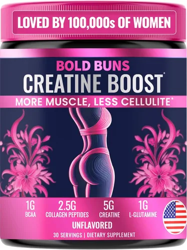 Bold Buns Creatina para mujeres – Suplemento de construcción de glúteos con colágeno y BCAA – Apoya el desarrollo muscular, recuperación después del