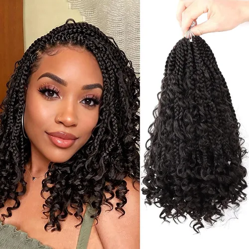 Miniatura 31 de LMZIM 18 Pulgadas Trenzas de Caja Bohemias 8 Paquetes Trenzas de Caja de Diosa Bohemia Cabello de Ganchillo con Puntas Rizadas Cabello de Ganchillo