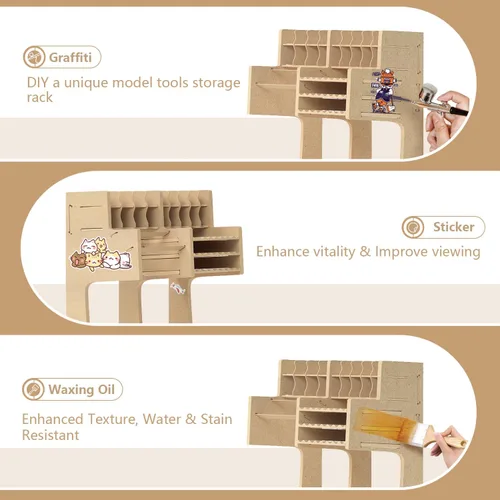 Miniatura 4 de GK1 - Kit organizador de madera con material MDF, estante de pintura, destornillador/soporte para brochas, para pinturas y herramientas Tamiya, GK1