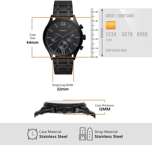 Miniatura 4 de Fenmore - Reloj multifunción de acero inoxidable negro de tamaño mediano, Negro