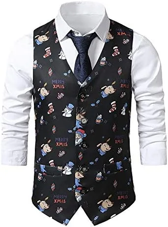 Miniatura 3 de Stoota Chaleco de Navidad para hombre, suave, casual, ajuste regular, lindo estampado, S-2XL