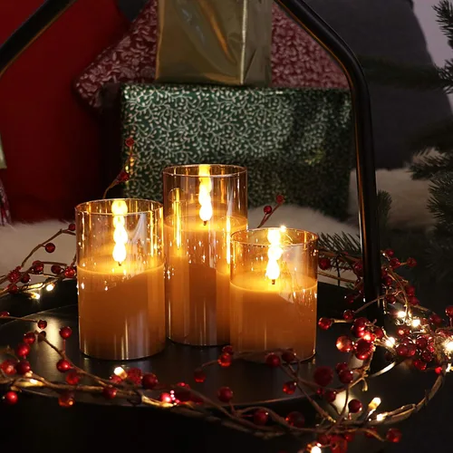 Miniatura 7 de Rhytsing Velas de cristal doradas operadas por baterías con control remoto, juego de regalo de velas LED sin llama, luz blanca cálida - Incluyen 6