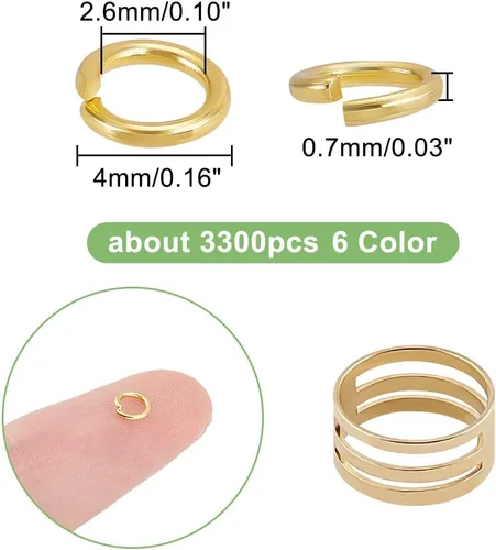 Miniatura 4 de PH PandaHall Anillo de salto abierto de hierro, 3300 unidades, 6 colores, anillos o sin soldar, 0.157 in, calibre 21, conector de joyería de metal