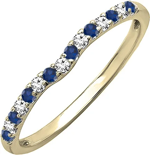 Miniatura 22 de Dazzlingrock Collection Alianza de boda redonda alternativa de zafiro azul y diamante blanco para mujer (0.10 qtw, color I-J, claridad I1-I3) en oro
