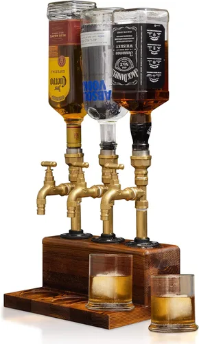 Dispensador de licor de madera, base sólida, latón real, a prueba de fugas, dispensador de vertido suave para bar en casa, regalos de alcohol para