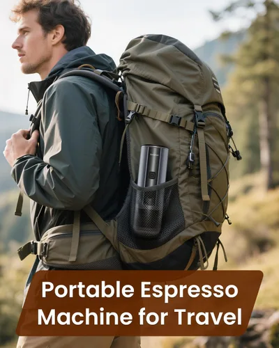Miniatura 7 de Máquina de café expreso portátil, 20 bares, eléctrica para viajes, campamento, mini cafetera recargable USB-C para cápsulas NS y café molido, gris