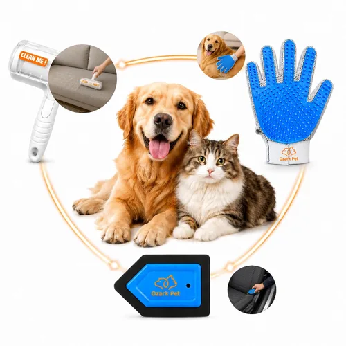 Pet Hair Removal for Home & Car 3-in-1 – Reusable Dog & Cat Removal Kit with Pet Tool, Glove, Mini Detail Cleaning & Furniture Hair Remover for