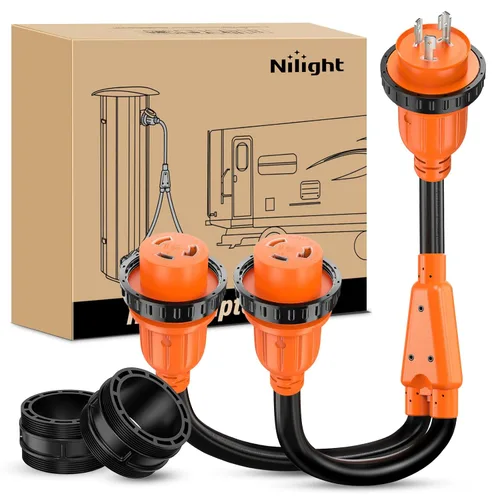 Miniatura 19 de Nilight - 50033R Adaptador de enchufe RV de 18 pulgadas, 50 amperios a 30 amperios, adaptador eléctrico de Dogbone de alta resistencia con mango 115G