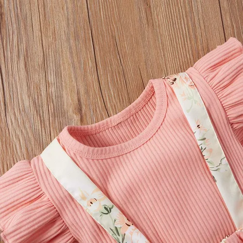 Miniatura 4 de CIYCUIT Ropa de verano para niña recién nacida camiseta acanalada con volantes florales pantalones cortos con tirantes trajes de diadema