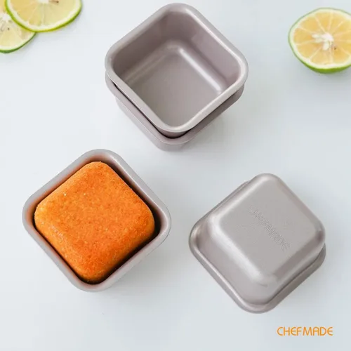 Miniatura 7 de CHEFMADE Juego de moldes para pasteles de brownie, 2.4 pulgadas, 4 unidades, antiadherentes, cuadrados, para magdalenas, para horno y hornear