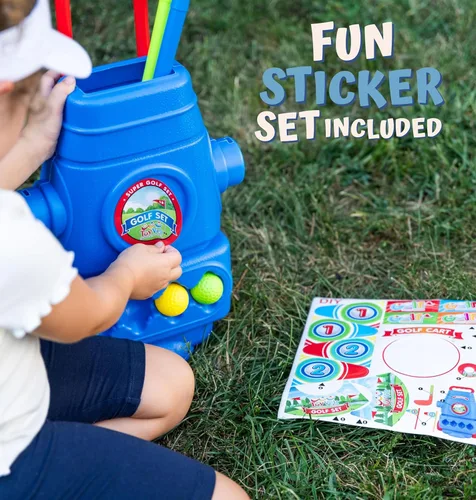 Miniatura 5 de ToyVelt Juego de golf para niños pequeños, palos de golf para niños con 6 pelotas, 4 palos de golf, 2 agujeros de práctica y una alfombrilla de Azul