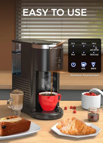 Miniatura 7 de COWSAR Cafetera comercial de una sola porción, cafetera K Cup para cápsulas y café molido, cafetera de cápsulas con tanque de agua de 40 onzas