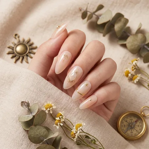 Miniatura 2 de Sun&Beam Nails Dije hecho a mano de almendra media larga con diseño de diamante de color nude, lindas puntas de uñas postizas, 10 unidades (#99 S)