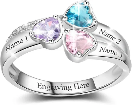 Anillo personalizable de plata fina para mamá, con 3 piedras natales de imitación para la abuela, mamá o algún aniversario significativo