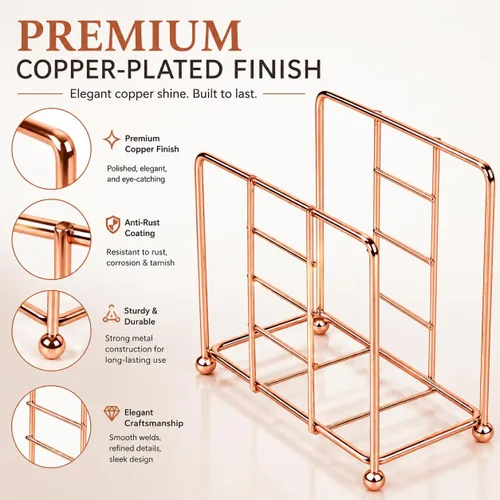 Miniatura 2 de Creative Home Servilletero de alambre de oro rosa para mesa, organizador de servilletas de metal chapado en cobre para encimera de cocina, mesa