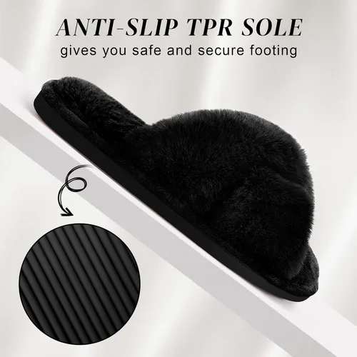 Miniatura 5 de Parlovable - Pantuflas mullidas para mujer con banda cruzada cómodas, zapatillas de casa de espuma viscoelástica con punta abierta, regalos
