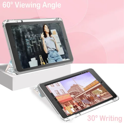 Miniatura 6 de Feams Funda para iPad de 9ª generación, funda triple para iPad 10.2, cubierta trasera transparente con soporte para lápiz y apagado Ángel