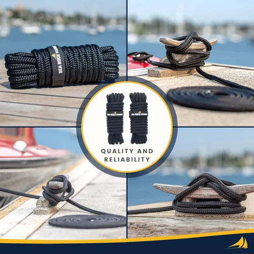 Miniatura 7 de Sea Rock Marine - Líneas de muelle de nailon trenzado doble con ojales de 12 pulgadas y lazos para barcos, cuerda marina, accesorios para barcos
