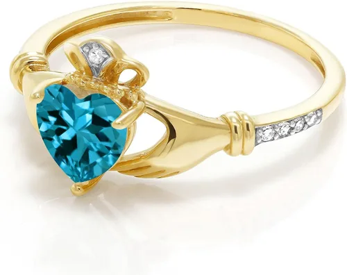 Miniatura 32 de Gem Stone King Anillo de compromiso claddagh celta irlandés de oro amarillo de 10 quilates con piedra preciosa en forma de corazón de 0.236 in