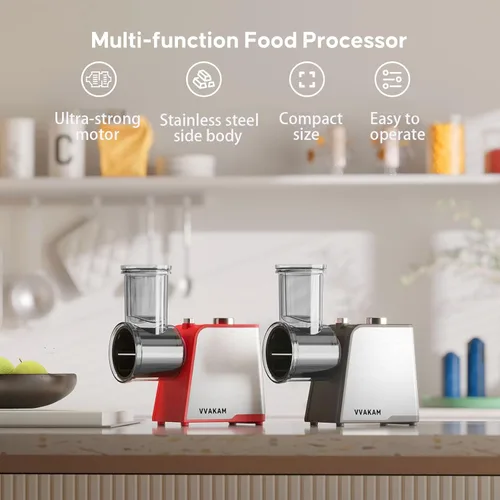 Miniatura 5 de Rallador de Queso Eléctrico 5 en 1, 300W Fabricante de Ensaladas, Rallador Eléctrico para Queso en Bloque, Rebanadora Trituradora Eléctrica de Rojo
