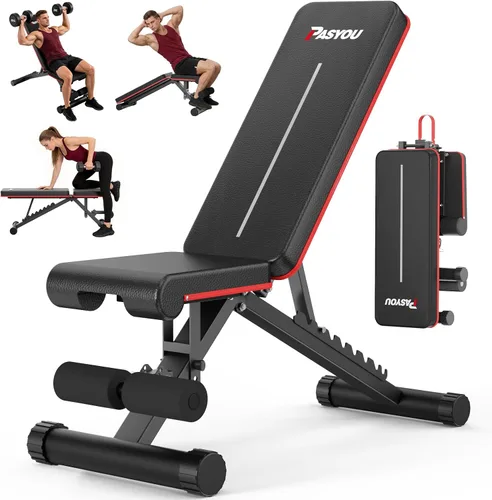 Miniatura 9 de PASYOU Adjustable Weight Bench, 660LB/700LB Capacity Foldable Workout Bench, Incline Flat Bench Press for Home Gym, Dual-Frame Strength Training