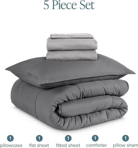 Miniatura 6 de Bare Home Bed-in-A-Bag - Juego de edredón y sábanas de 5 piezas, tamaño individual, alternativa al plumón de ganso, juego de ropa de cama ultrasuave