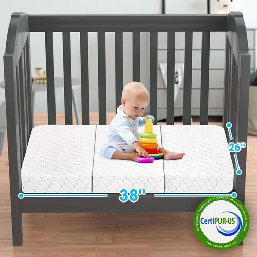 Miniatura 3 de Colchón Pack and Play, colchón triple de espuma viscoelástica de 38 x 26 x 3 pulgadas, colchón Pack N Play de doble cara, funda extraíble lavable