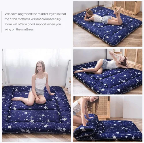 Miniatura 6 de MAXYOYO Colchón de futón japonés de cielo estrellado azul marino, colchón portátil de tatami para camping, almohadilla para dormir para niños, Cielo