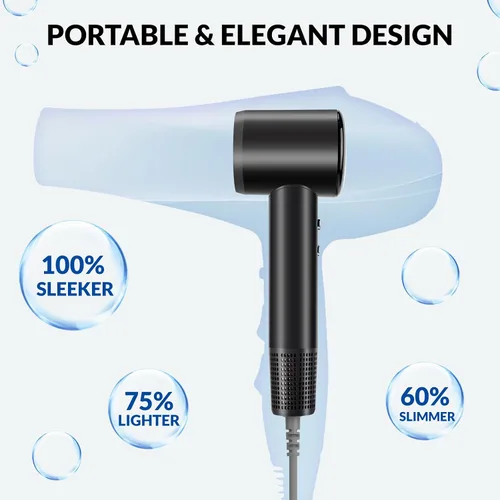 Miniatura 8 de Chignon Secador de pelo con difusor, secador de pelo iónico de viaje con motor de alta velocidad de 160,000 RPM para secado rápido, secador de pelo