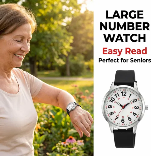 Miniatura 7 de Easy Read Women’s Watch with Second Hand, 35mm Dial with Large Arabic Numbers, Water Resistant Silicone Strap Wrist Watch with Luminous Hands