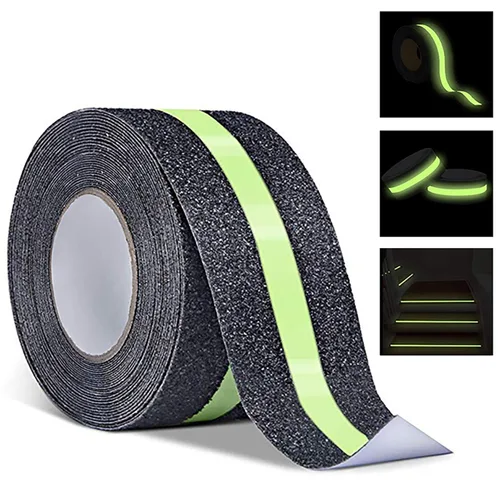 RELIANCER Cinta de agarre de seguridad antideslizante de 2 pulgadas x 30 pies, color verde que brilla en la oscuridad, cinta de seguridad Verde/Negro